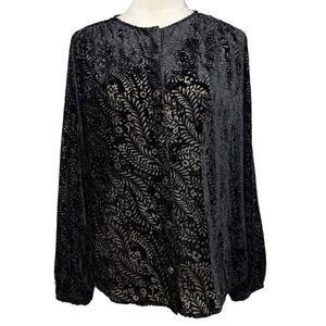 Zara‎ Black Velvet Burn Out Floral Filagree Button Up Blouse Size XS